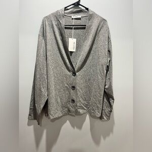 NWT LA RELAXED Women's Jersey Gray Cardigan Sweater Organic Cotton Blend,Size XL